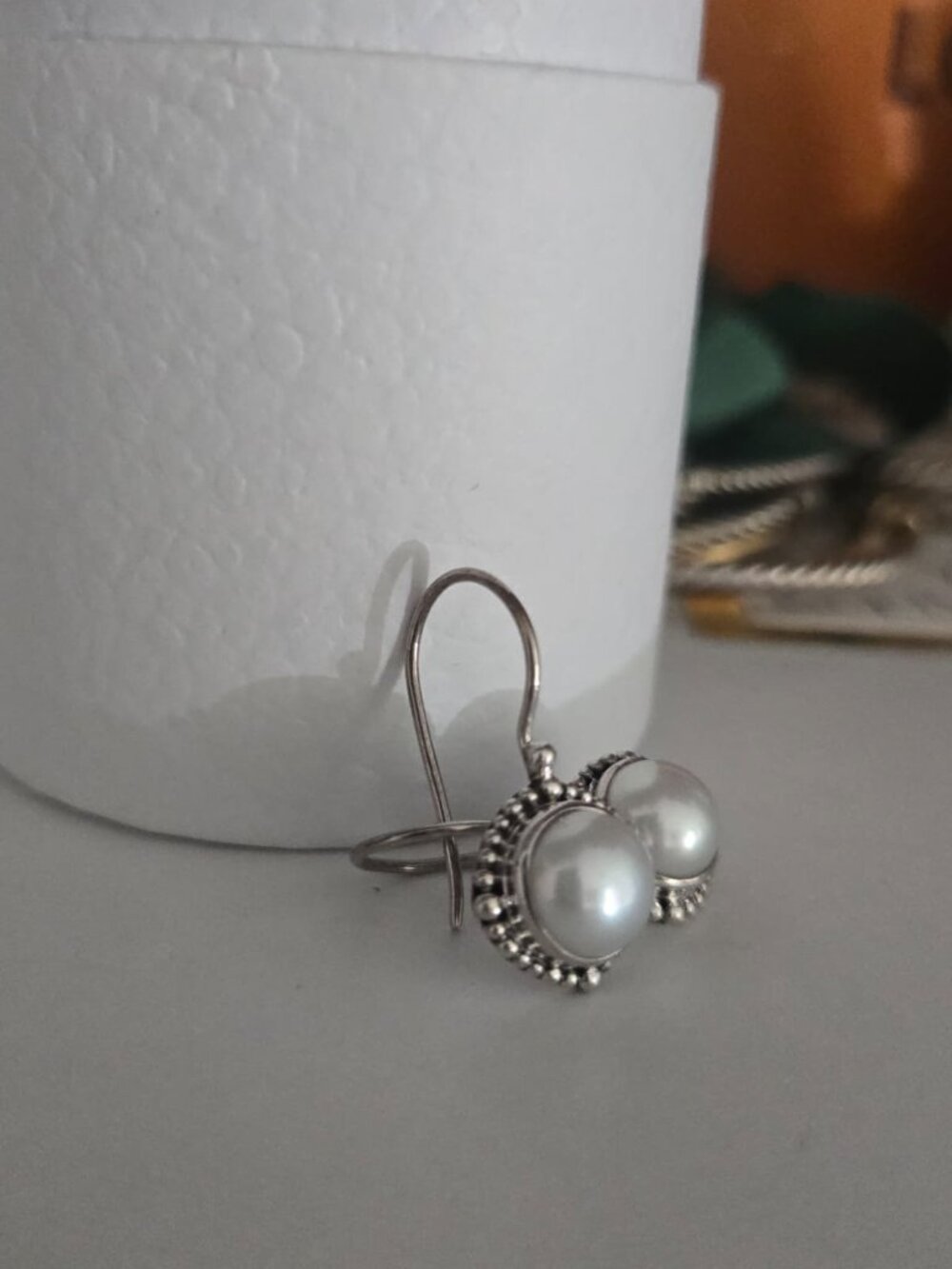 Vintage Janice Girardi JGD 925 Sterling Silver Pearl Drop Earrings - Picture 3 of 5